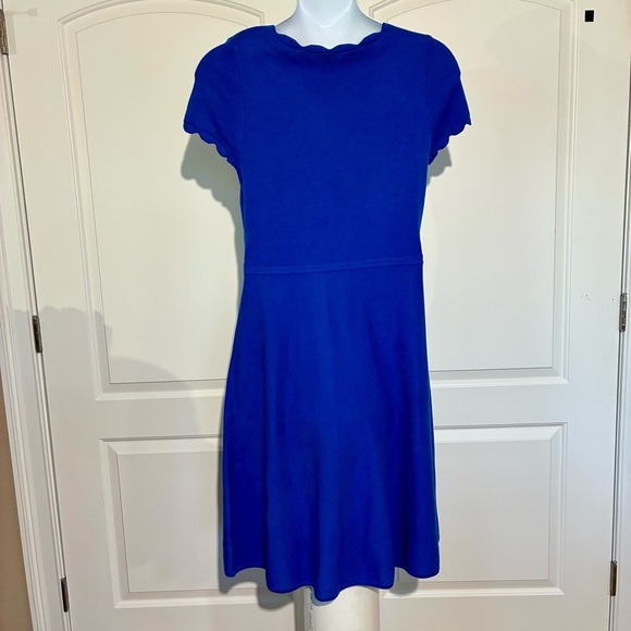 Talbots Fit & Flare Dress Short Sleeve Round Neck Scalloped Edge Blue Large - Picture 7 of 7